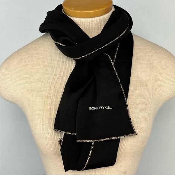 Sonia Rykiel Black with Metallic Gold Edge Detail Rectangle Scarf - Picture 5 of 6